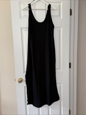 Zara Scoop Neck Cotton Linen Blend Black Maxi Dress NWT